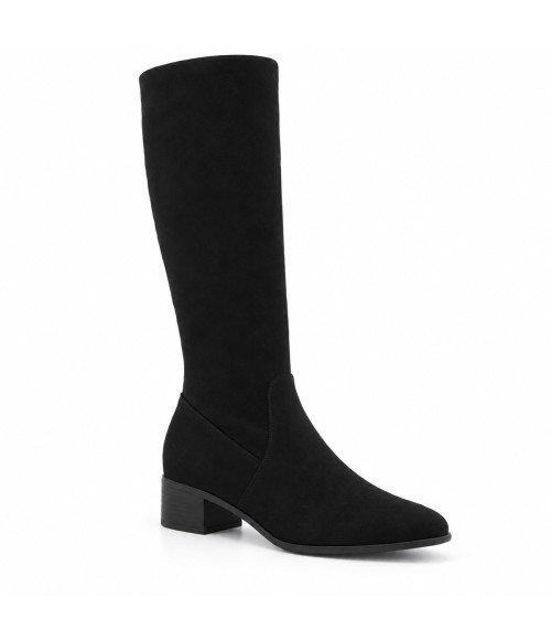 Bota Alta Negra con Tacon Bajo Cuadrado Purapiel 105488