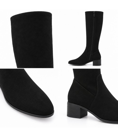 Bota Alta Negra con Tacon Bajo Cuadrado Purapiel 105488