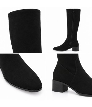 Bota Alta Negra con Tacon Bajo Cuadrado Purapiel 105488