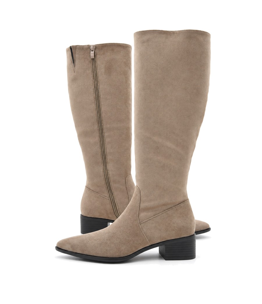 Bota Alta Taupe con Tacon Bajo Cuadrado Purapiel 105489