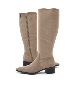 Bota Alta Taupe con Tacon Bajo Cuadrado Purapiel 105489