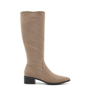 Bota Alta Taupe con Tacon Bajo Cuadrado Purapiel 105489
