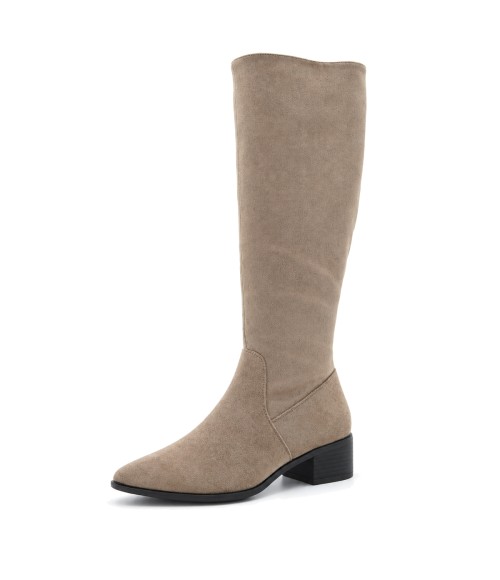 Bota Alta Taupe con Tacon Bajo Cuadrado Purapiel 105489