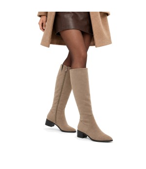 Bota Alta Taupe con Tacon Bajo Cuadrado Purapiel 105489