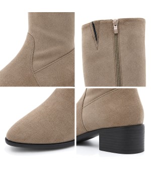 Bota Alta Taupe con Tacon Bajo Cuadrado Purapiel 105489