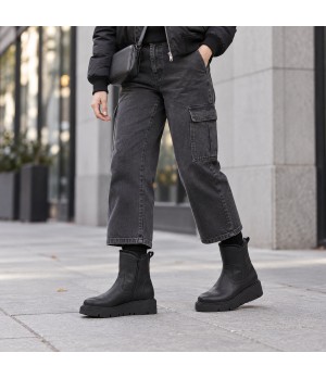 Botin Plano Negro de Piel Purapiel 105497