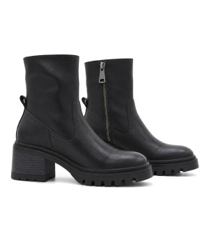 Botin Negro de Piel y Tacon Ancho Purapiel 105503