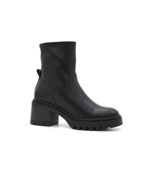 Botin Negro de Piel y Tacon Ancho Purapiel 105503