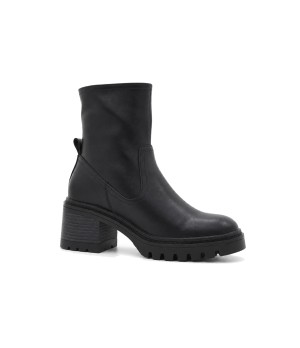 Botin Negro de Piel y Tacon Ancho Purapiel 105503