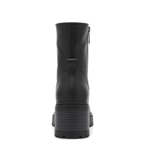 Botin Negro de Piel y Tacon Ancho Purapiel 105503