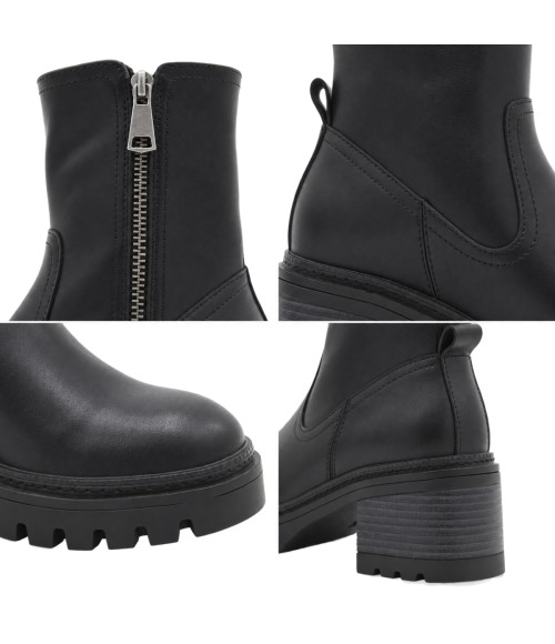 Botin Negro de Piel y Tacon Ancho Purapiel 105503