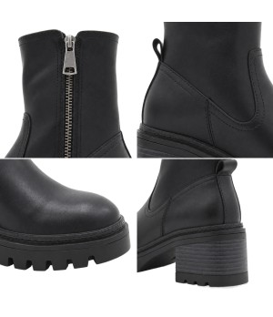 Botin Negro de Piel y Tacon Ancho Purapiel 105503