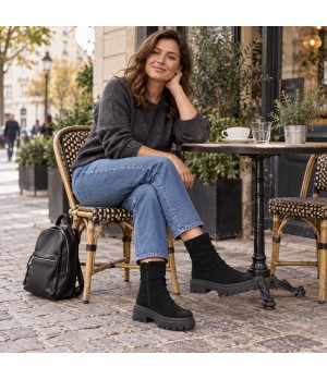 Botin Negro de Piel con Suela Track Purapiel 105506