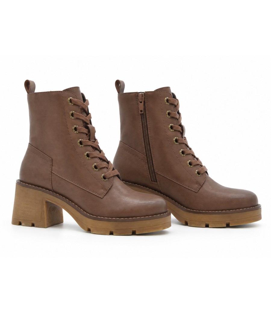 Botin Marron de Piel con Cordones Purapiel 105508