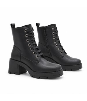 Botin Negro de Piel con Cordones Purapiel 105509