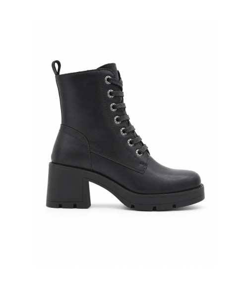 Botin Negro de Piel con Cordones Purapiel 105509