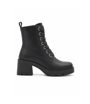 Botin Negro de Piel con Cordones Purapiel 105509