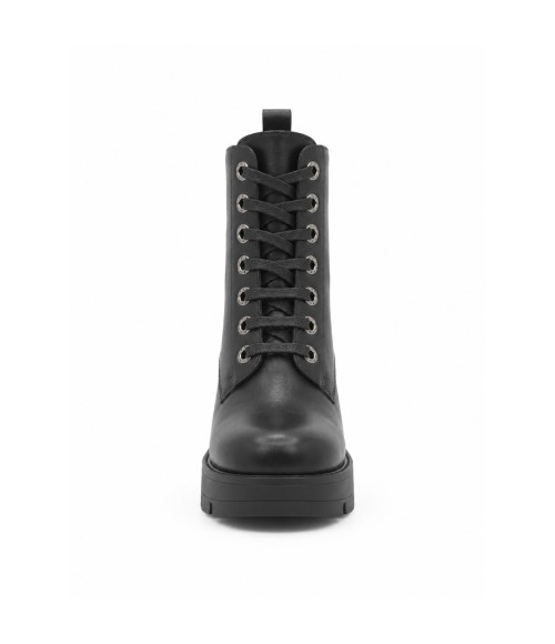 Botin Negro de Piel con Cordones Purapiel 105509