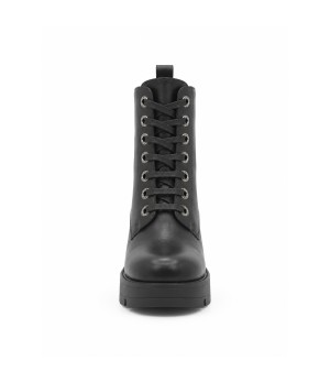 Botin Negro de Piel con Cordones Purapiel 105509