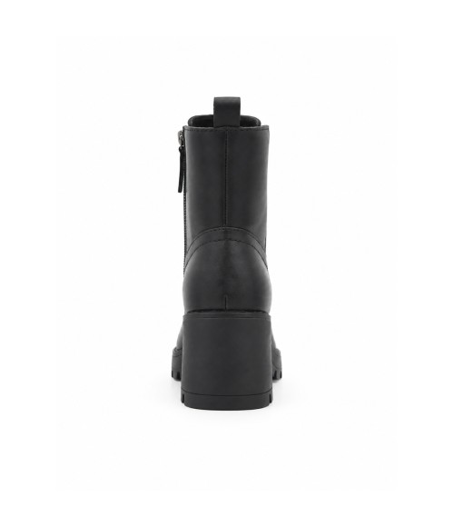 Botin Negro de Piel con Cordones Purapiel 105509