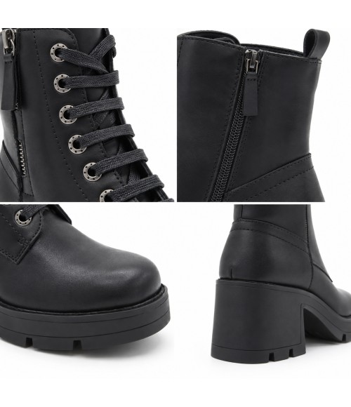 Botin Negro de Piel con Cordones Purapiel 105509