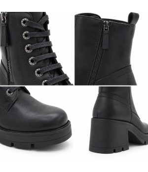 Botin Negro de Piel con Cordones Purapiel 105509