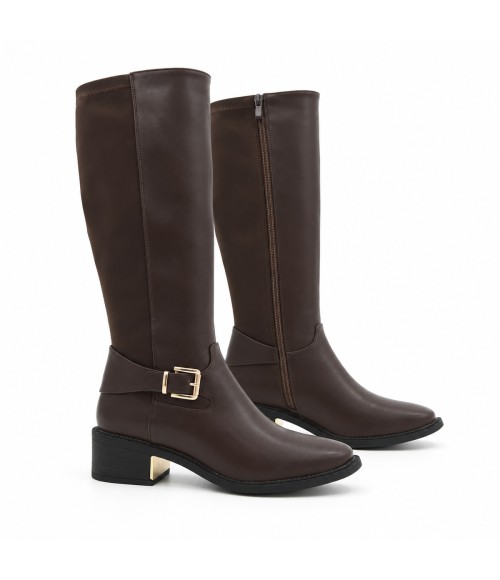 Bota Alta Marron con Hebilla y Tacon Bajo Montevita 105513