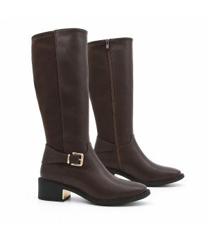 Bota Alta Marron con Hebilla y Tacon Bajo Montevita 105513