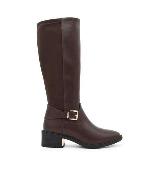 Bota Alta Marron con Hebilla y Tacon Bajo Montevita 105513
