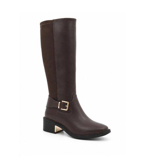 Bota Alta Marron con Hebilla y Tacon Bajo Montevita 105513