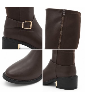 Bota Alta Marron con Hebilla y Tacon Bajo Montevita 105513