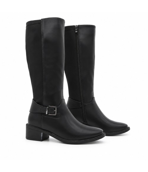 Bota Alta Negra con Hebilla y Tacon Bajo Montevita 105514
