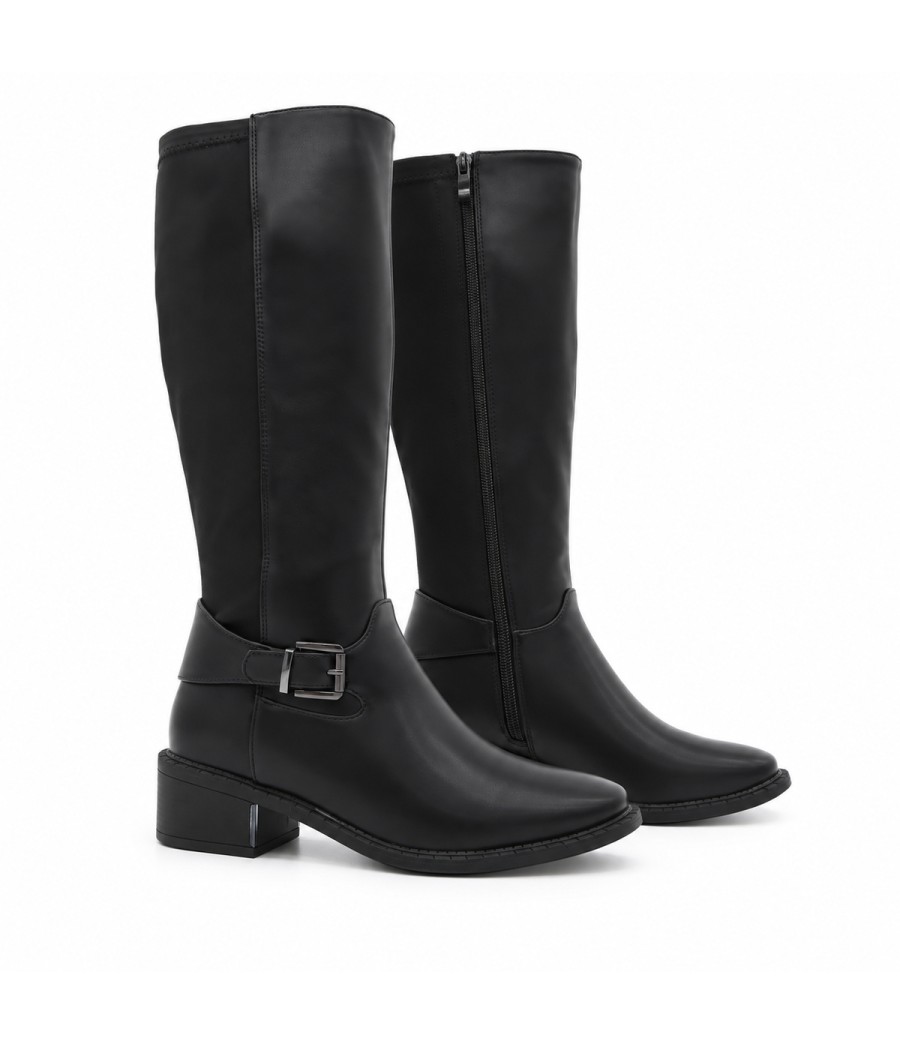 Bota Alta Negra con Hebilla y Tacon Bajo Montevita 105514
