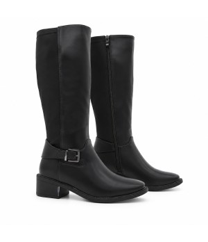 Bota Alta Negra con Hebilla y Tacon Bajo Montevita 105514
