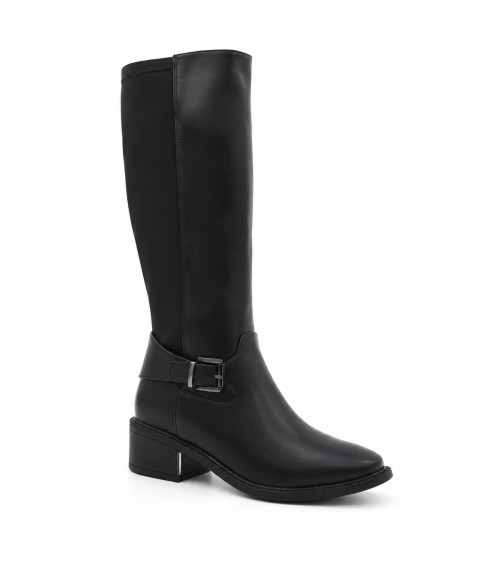 Bota Alta Negra con Hebilla y Tacon Bajo Montevita 105514