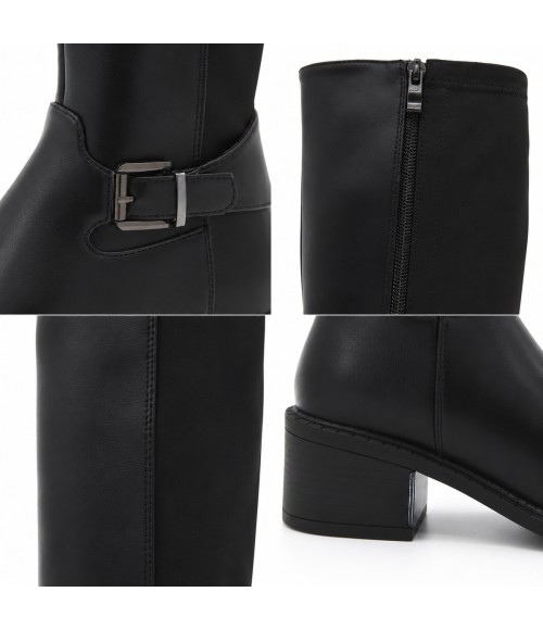Bota Alta Negra con Hebilla y Tacon Bajo Montevita 105514