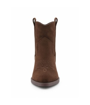 Botin Cowboy Marron Serraje con Bordado Frontal y Tacon Medio Purapiel 105517