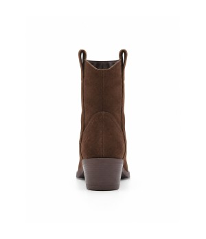 Botin Cowboy Marron Serraje con Bordado Frontal y Tacon Medio Purapiel 105517