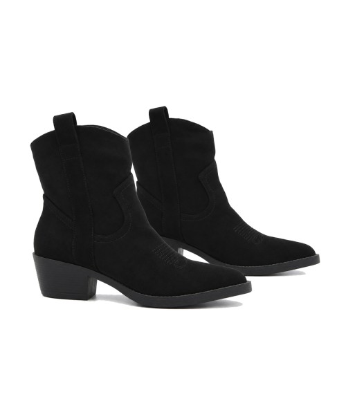Botin Cowboy Negro Serraje con Bordado Purapiel 105518
