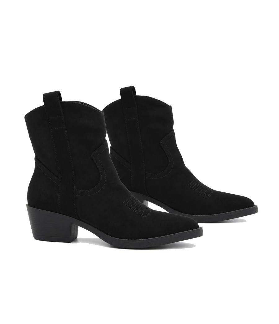 Botin Cowboy Negro Serraje con Bordado Purapiel 105518
