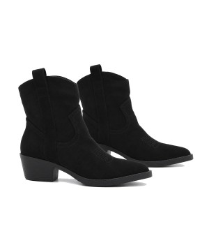 Botin Cowboy Negro Serraje con Bordado Purapiel 105518