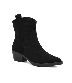 Botin Cowboy Negro Serraje con Bordado Purapiel 105518