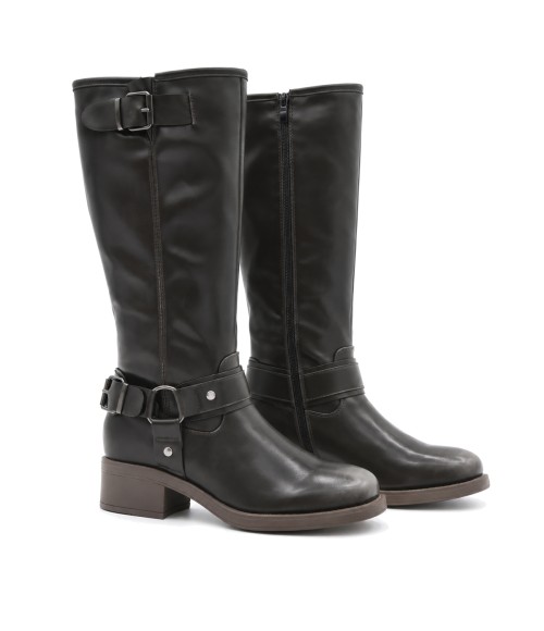 Bota Alta Negra Biker con Hebillas Montevita 105521