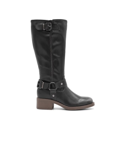 Bota Alta Negra Biker con Hebillas Montevita 105521