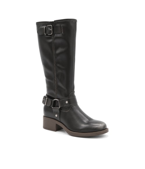 Bota Alta Negra Biker con Hebillas Montevita 105521