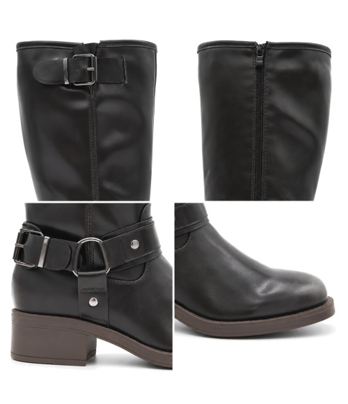 Bota Alta Negra Biker con Hebillas Montevita 105521
