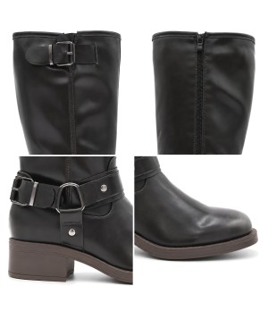 Bota Alta Negra Biker con Hebillas Montevita 105521