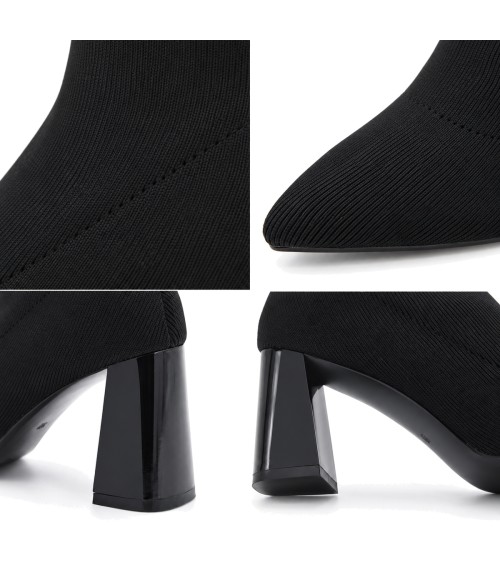Botin Calcetin Negro con Tacon Ancho Purapiel 105526