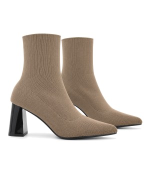 Botin Calcetin Taupe con Tacon Ancho Purapiel 105527