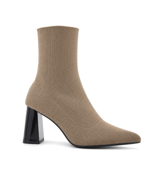 Botin Calcetin Taupe con Tacon Ancho Purapiel 105527
